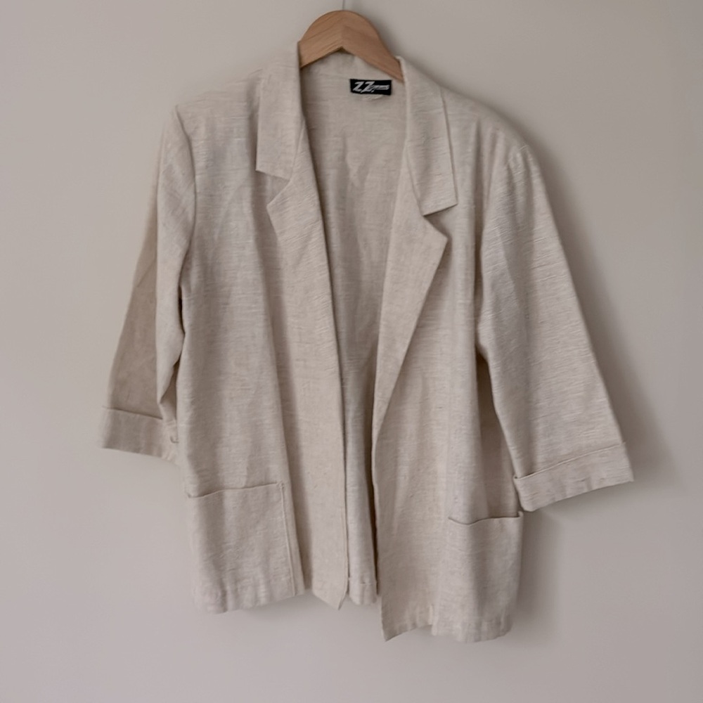 Vintage ZZ Michaels Cotton Linen Blend Open Blazer | Size L